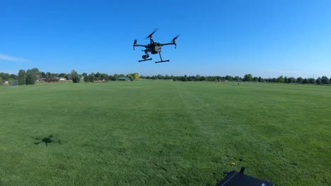 dji matrice drone takes off in a park for a demonstration flight