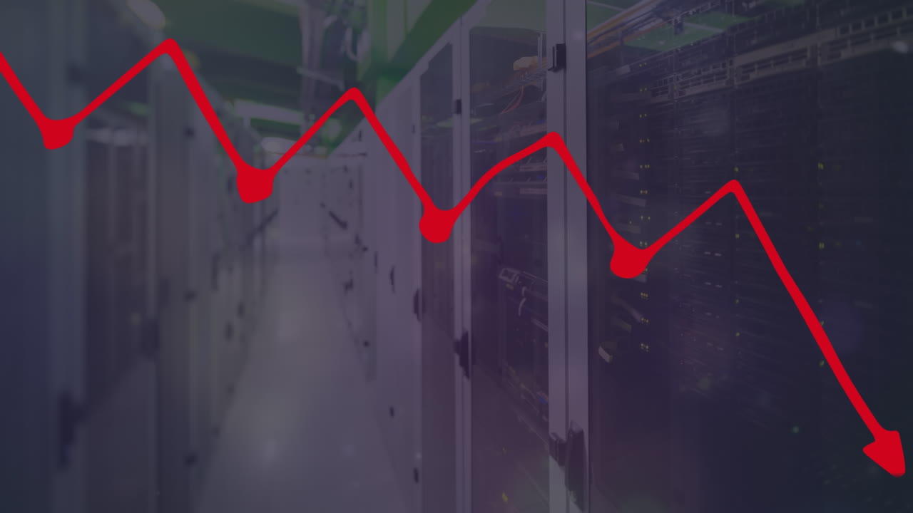 animación de gráficos y puntos de luz sobre la sala del servidor