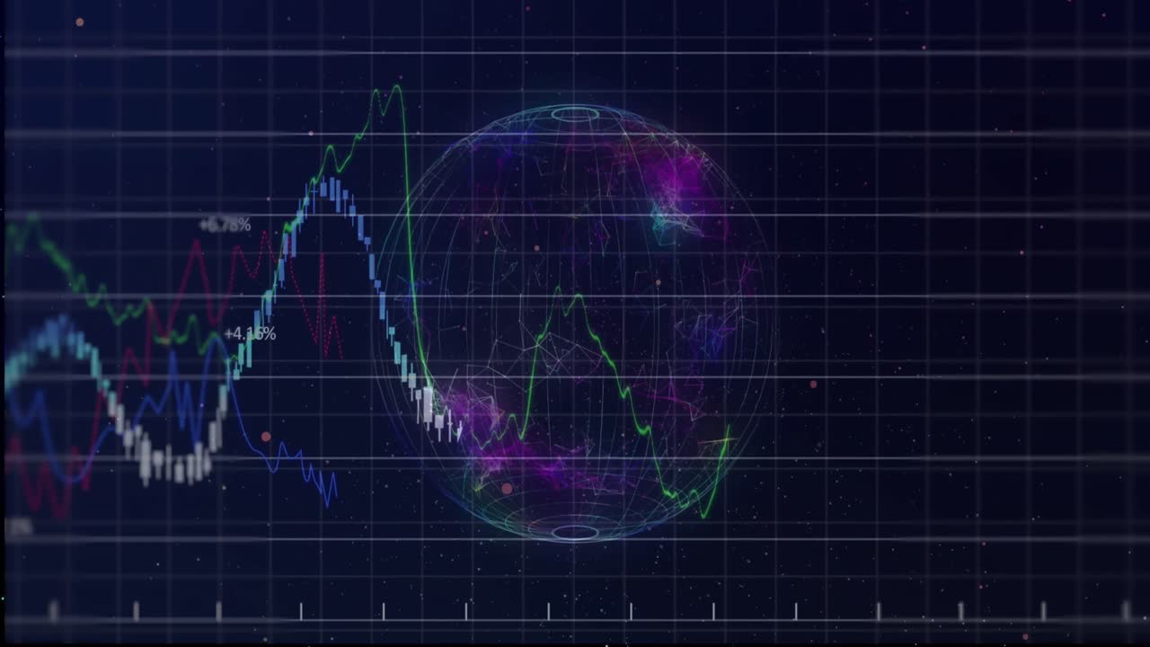 animación del procesamiento de datos financieros sobre un fondo oscuro