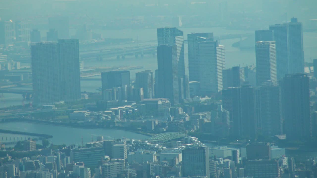 스카이트리 타워에서 스카이라인을 갖춘 도쿄의 클로즈업, 공중 전망