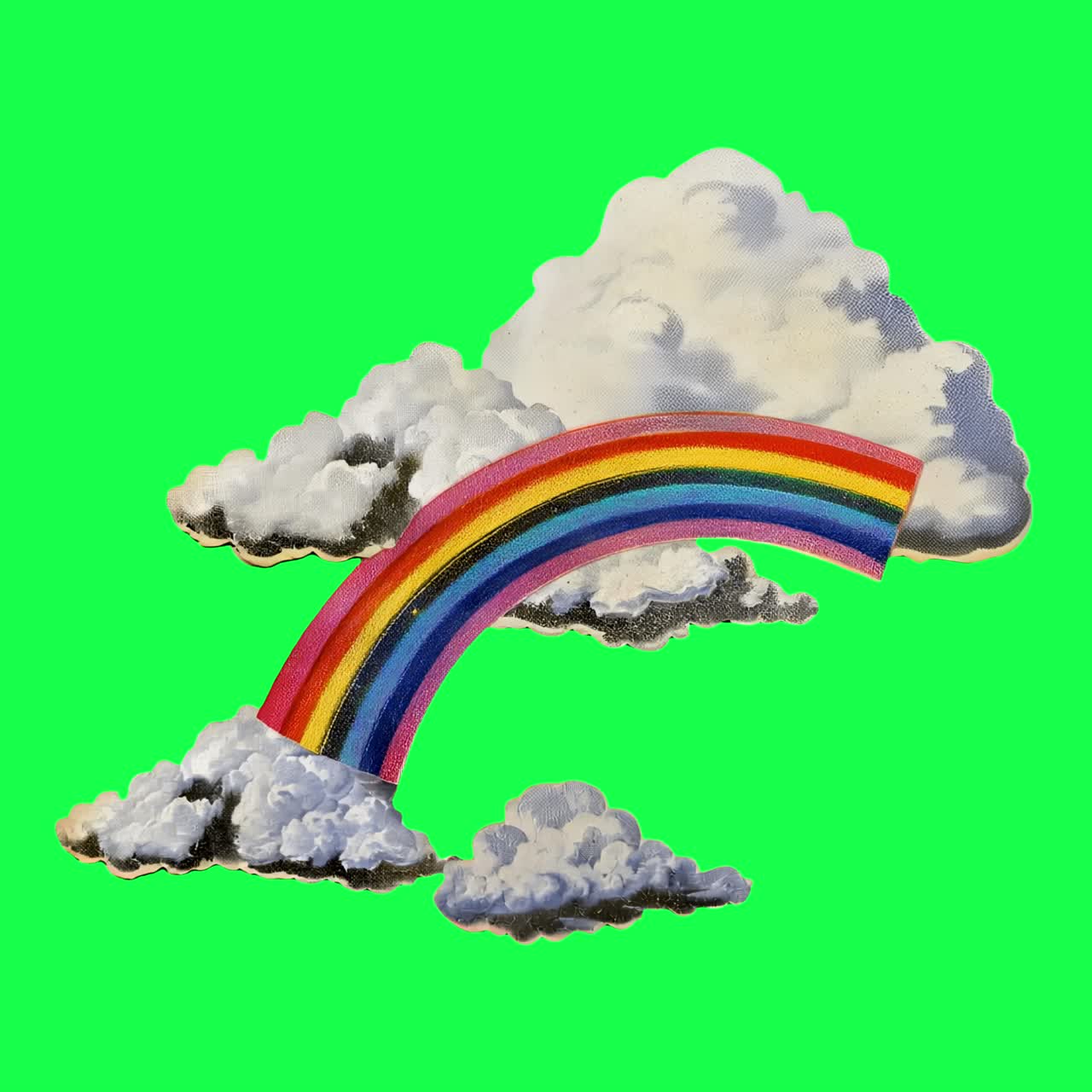 Colorful rainbow amidst fluffy clouds animation, transparent 4K video, green screen