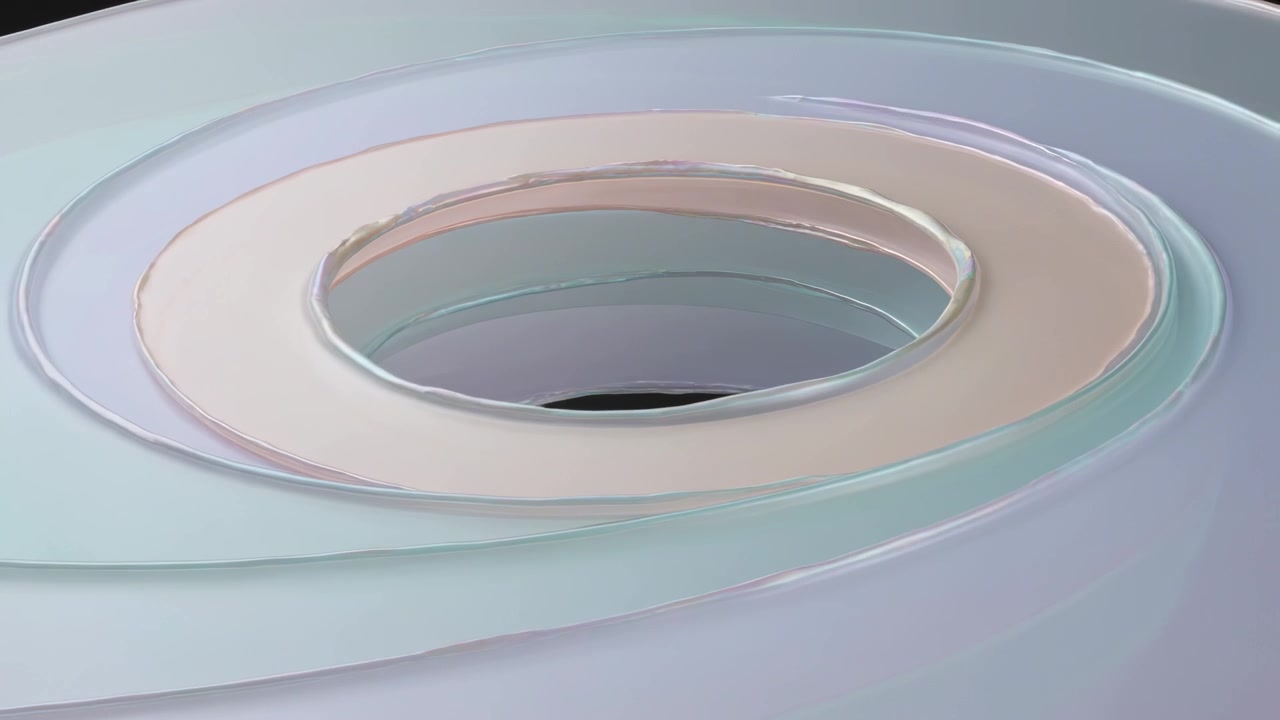 Rotating concentric ring in studio shifting clockwise as camera moving inward revealing soft cavity