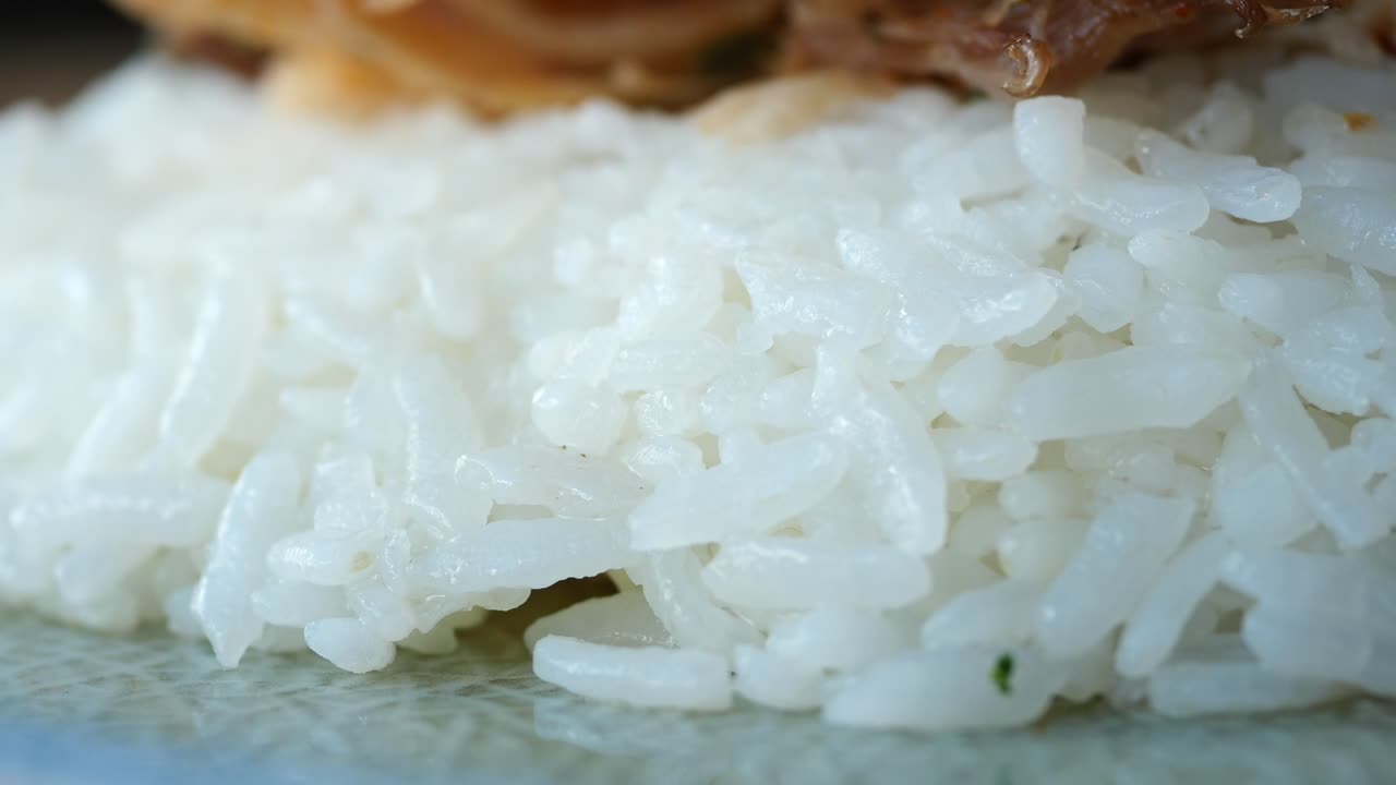 primer plano de un plato de arroz blanco