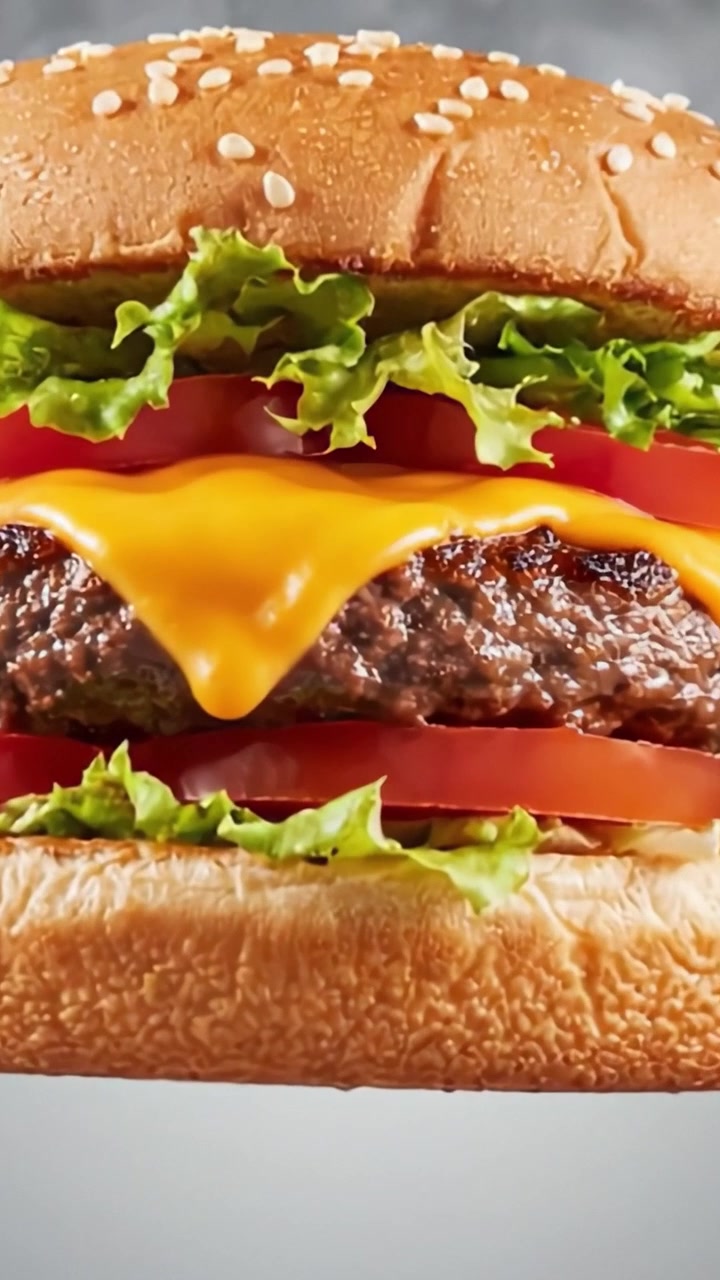 Delizia Succulenta di Cheeseburger: Una Presentazione Appetitosa di Ingredienti Freschi Stratificati tra un Panino Tostato ai Semi di Sesamo, Evidenziando Ogni Elemento Delizioso per la Massima Soddisfazione