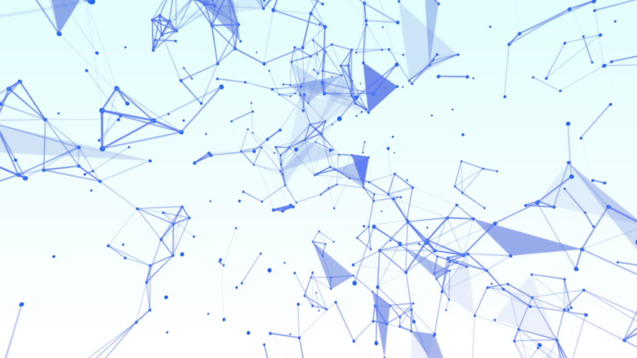 animación de formas geométricas azules y conexiones que se mueven sobre un fondo azul claro