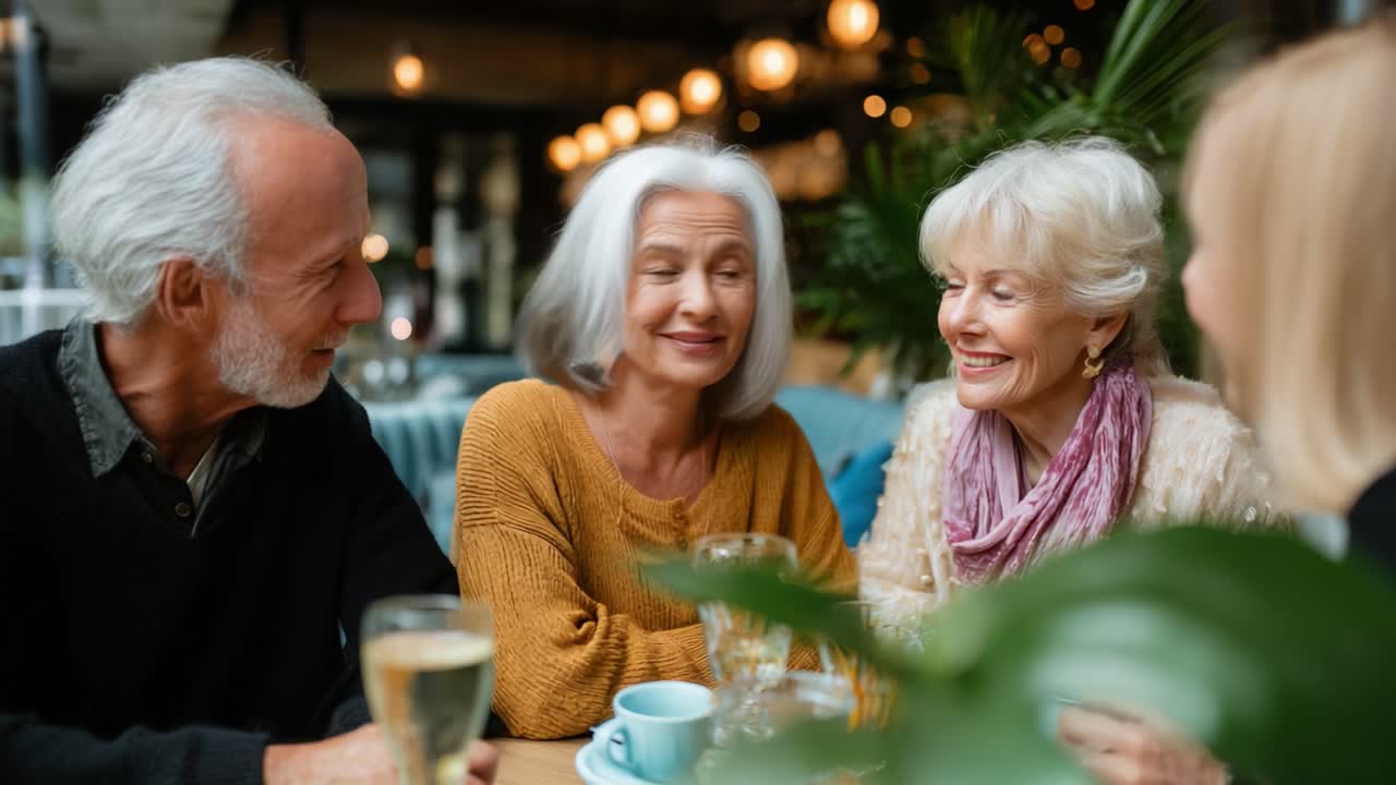 A Joyful Gathering of Friends Enjoying Laughter and Conversation Over Drinks in a Cozy Cafe Setting, Highlighting the Bonds of Friendship and the Joy of Shared Moments Together