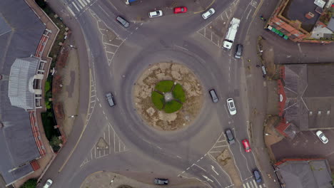 Static top-down aerial of Belfast roundabout, showcasing precise traffic patterns from above