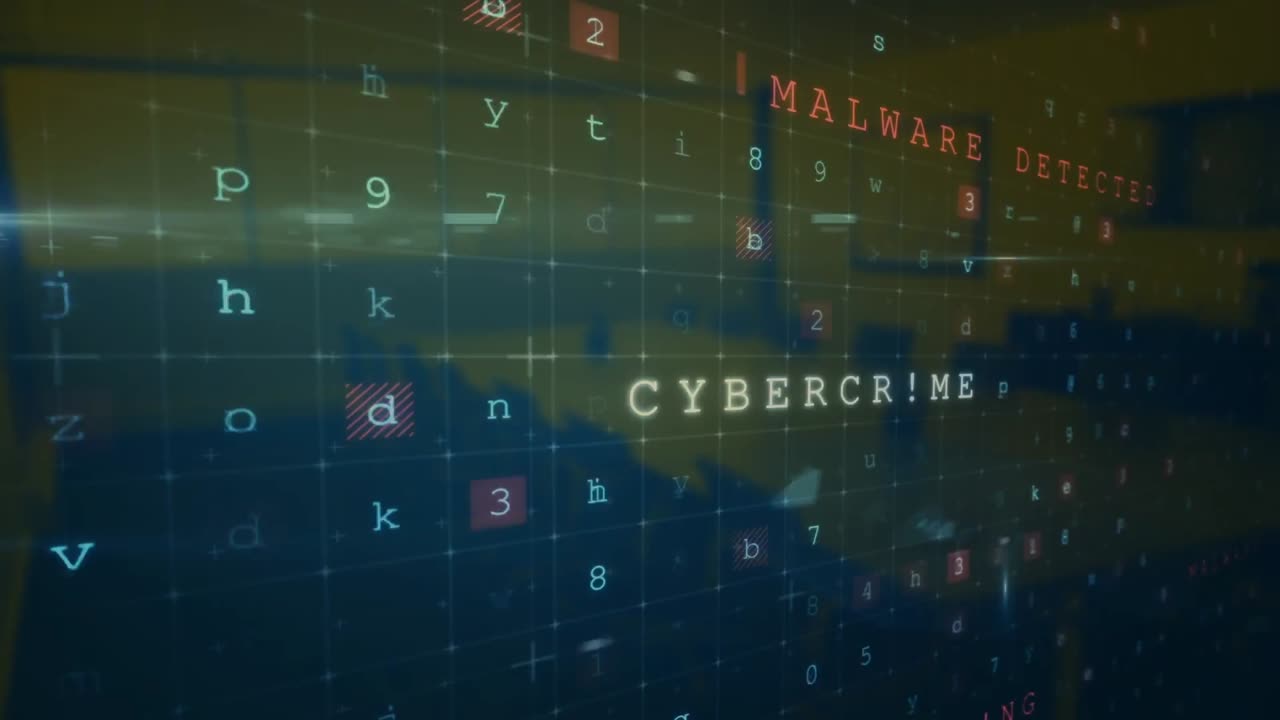 Animation of cyber security data processing against aerial view of cityscape