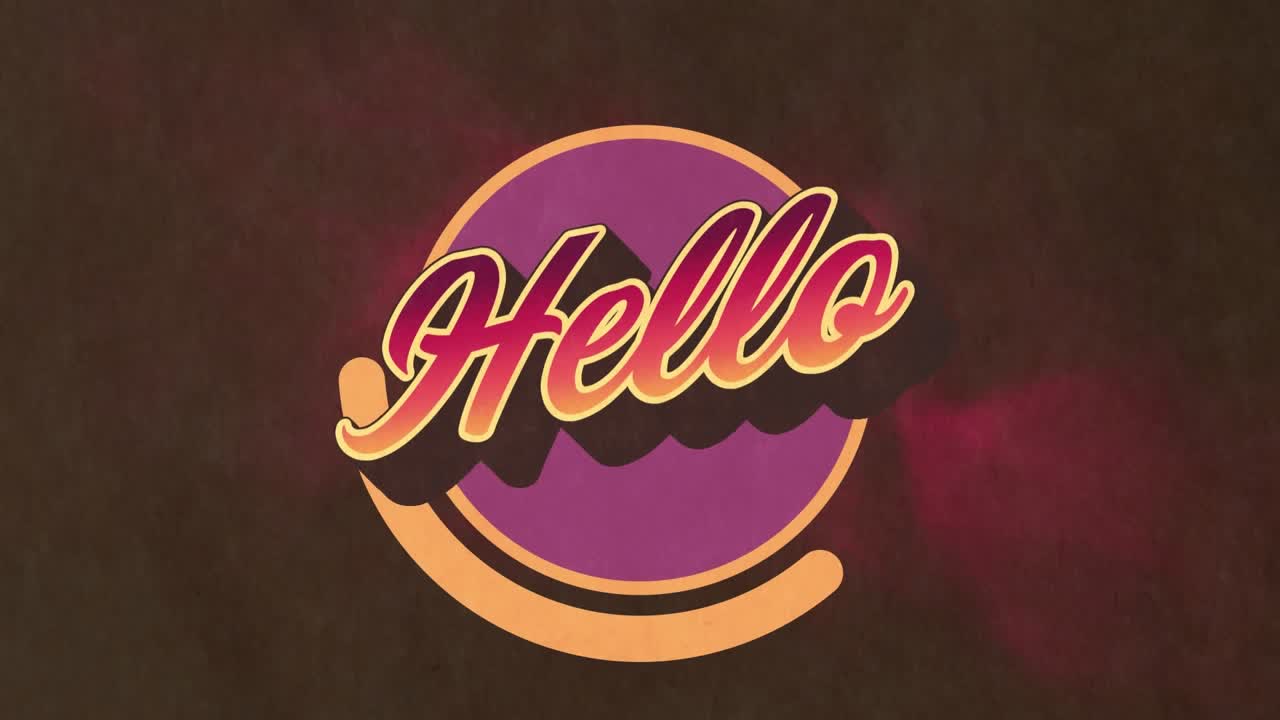 Digital animation of hello text with rainbow shadow effect against green radial background