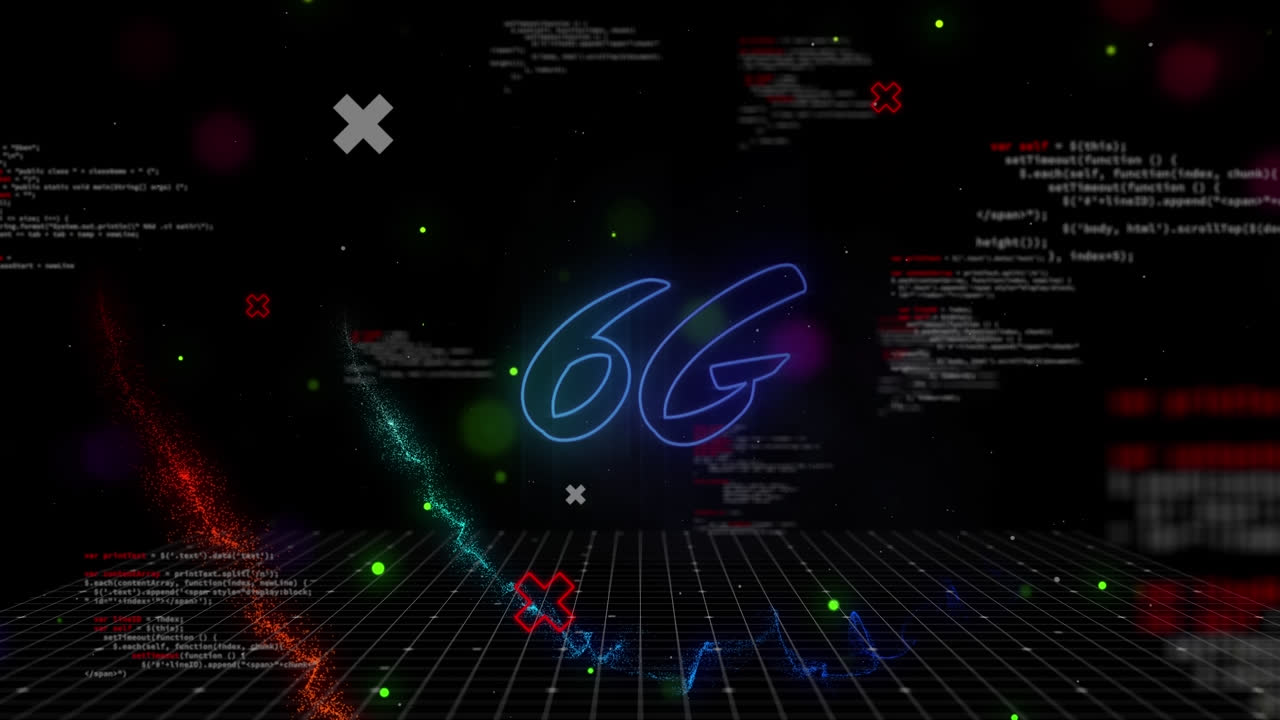 Animation of shapes over 6g in black space with lights