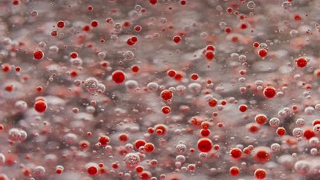 muchas pequeñas burbujas rojas que se hunden lentamente en el agua