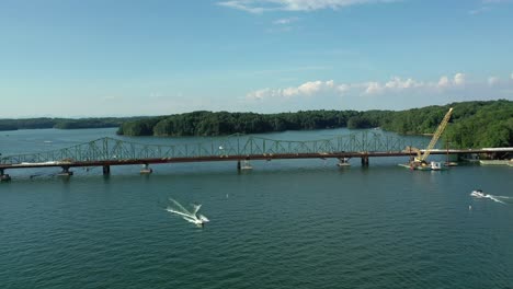 Boating-near-a-new-bridge-under-construction