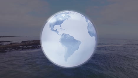 animation of globe over seascape