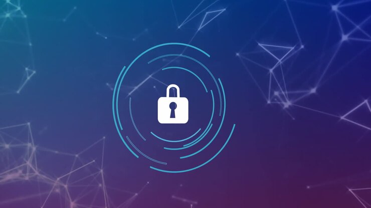 Animation of network of connections over padlock with circles