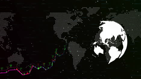 world map with stock market graph animation over black background