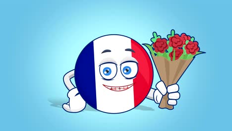 cartoon icon flag france flowers bouquet with face animation with alpha matte