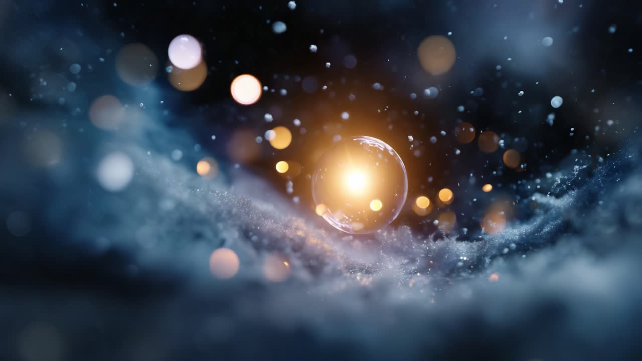 A captivating view of a glowing orb amidst vibrant cosmic elements, surrounded by luminous particles and soft clouds of ethereal beauty in the vastness of space