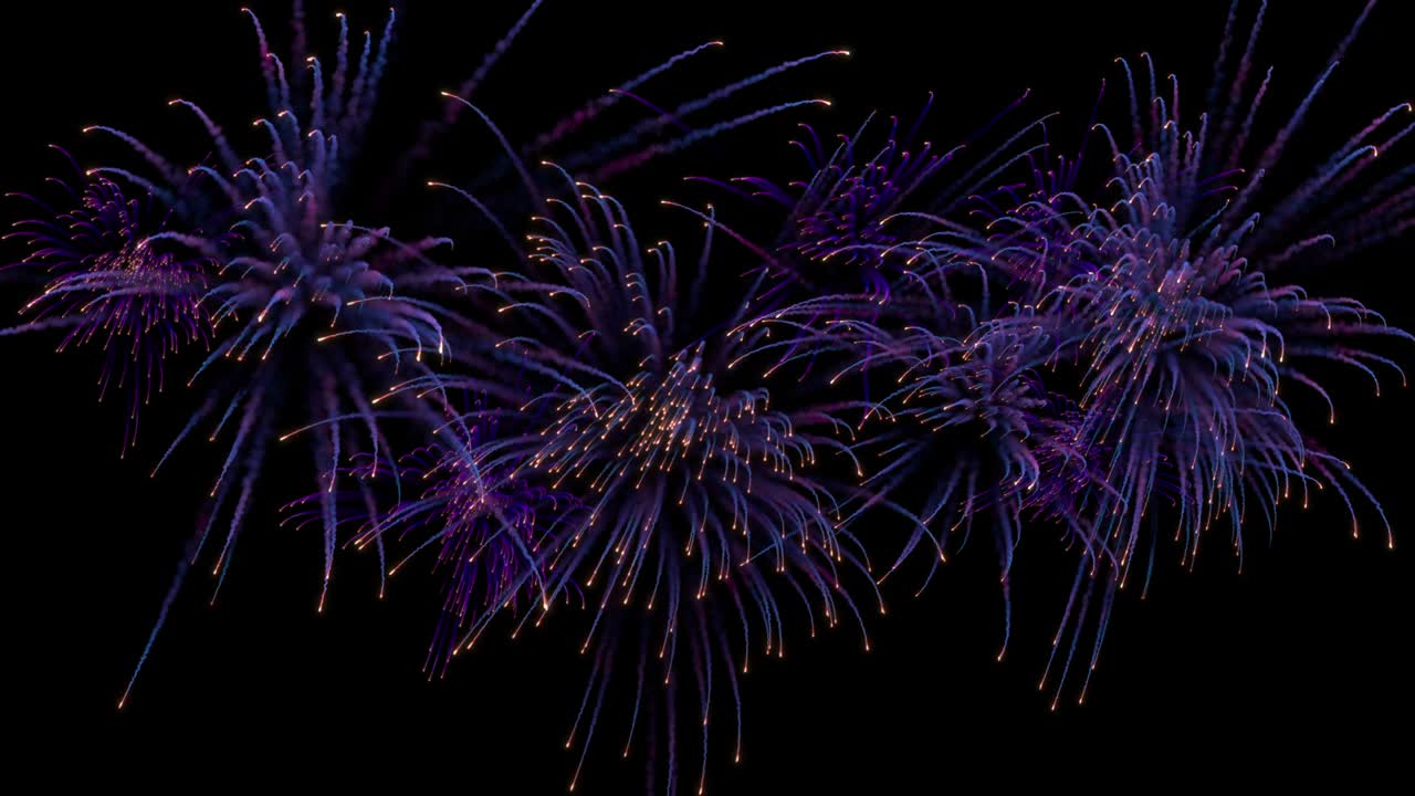 múltiples explosiones de fuegos artificiales con rastros.