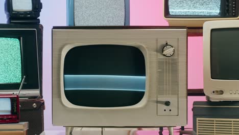 a collection of vintage televisions