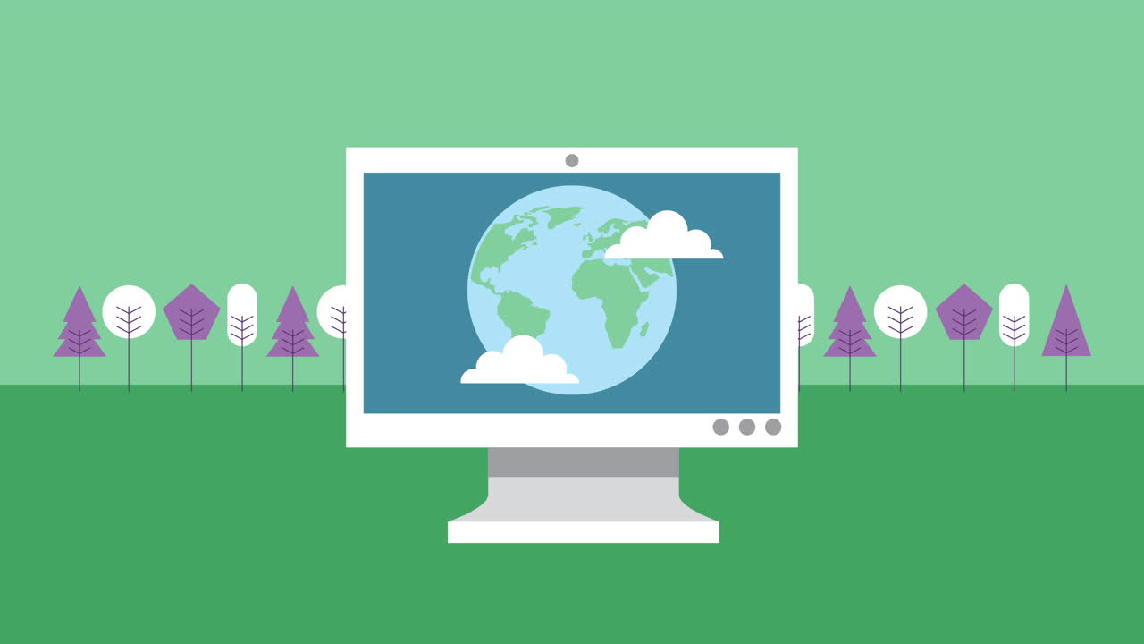 desktop-computer-display mit dem planeten erde