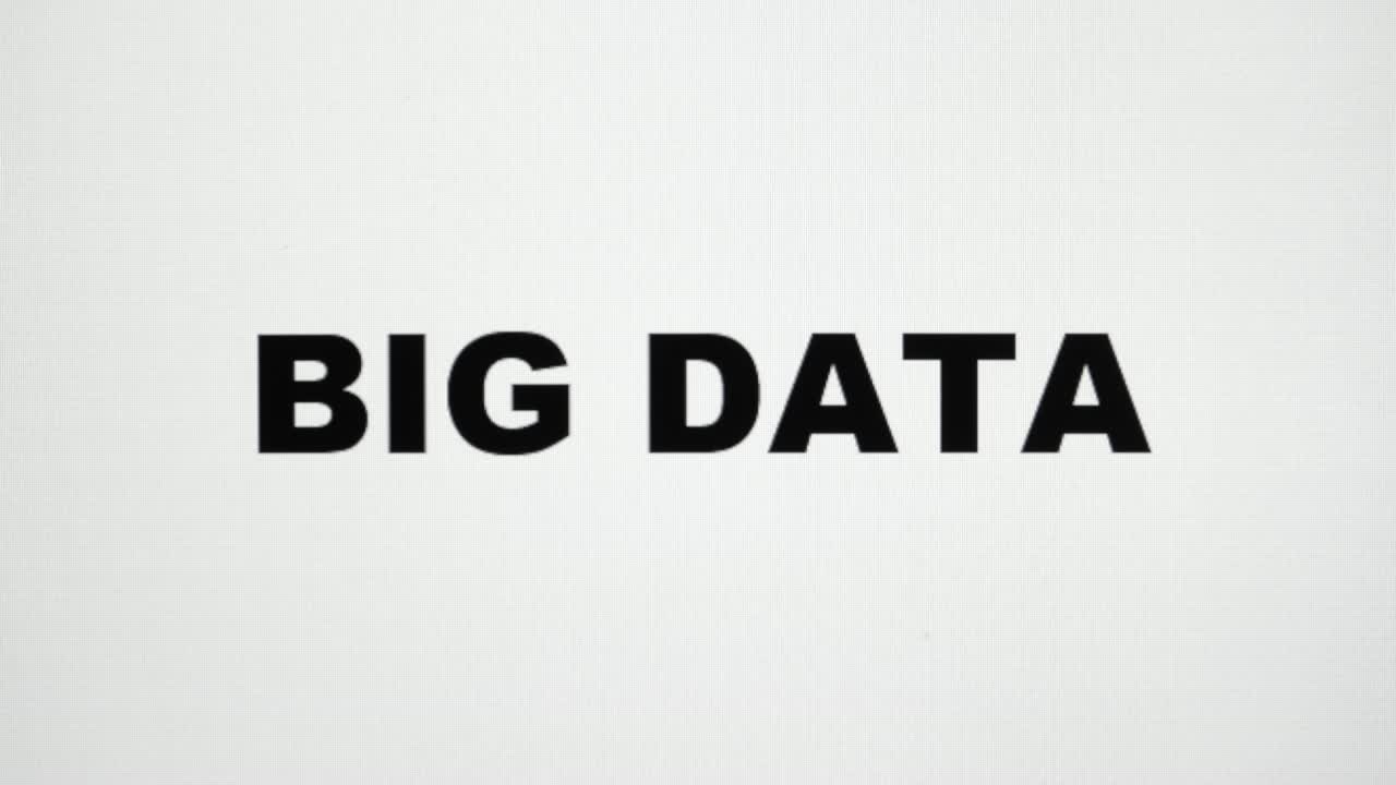 escribiendo las palabras grandes datos en una pantalla de computadora, macro detalle disparado con la textura visible de la matriz lcd