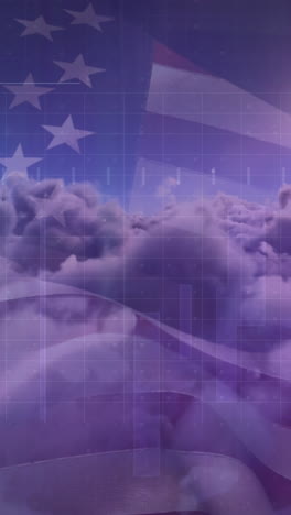 animación del procesamiento de datos sobre nubes y bandera de américa