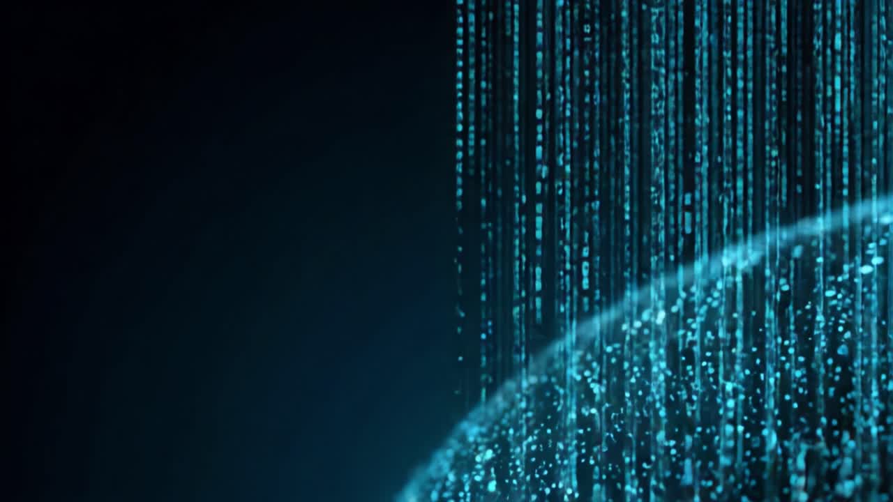 Captivating Visual of Glowing Data Streams: A Stunning Display of Binary Code Flowing Like Rain Over a Digital Globe, Emphasizing the Essence of Information Technology and Connectivity