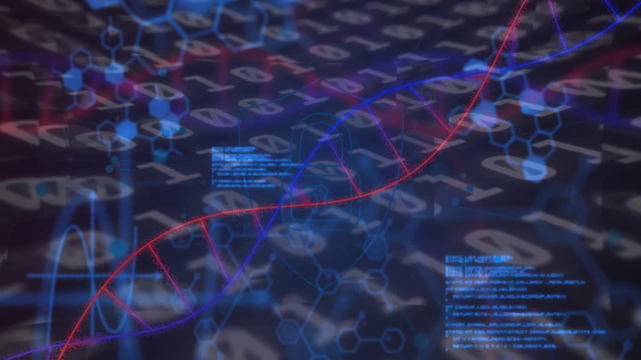 Animation of medical data processing over dark background