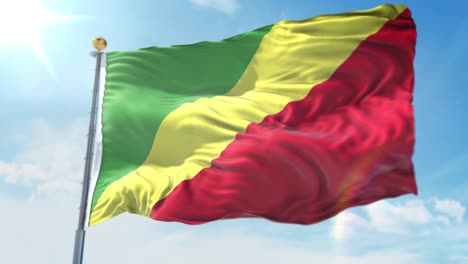 4k-Ilustración-3d-De-La-Bandera-Ondeante-En-Un-Poste-Del-País-República-Del-Congo