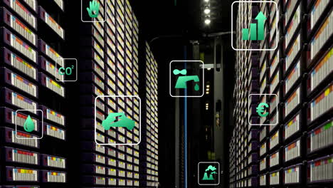 animation of ecology icons over server room