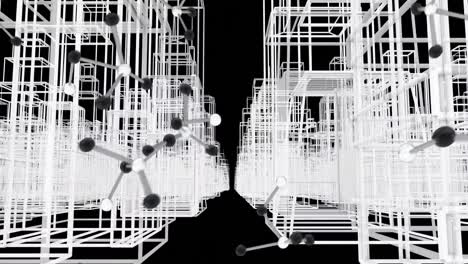 animación de moléculas sobre la ciudad digital en fondo negro