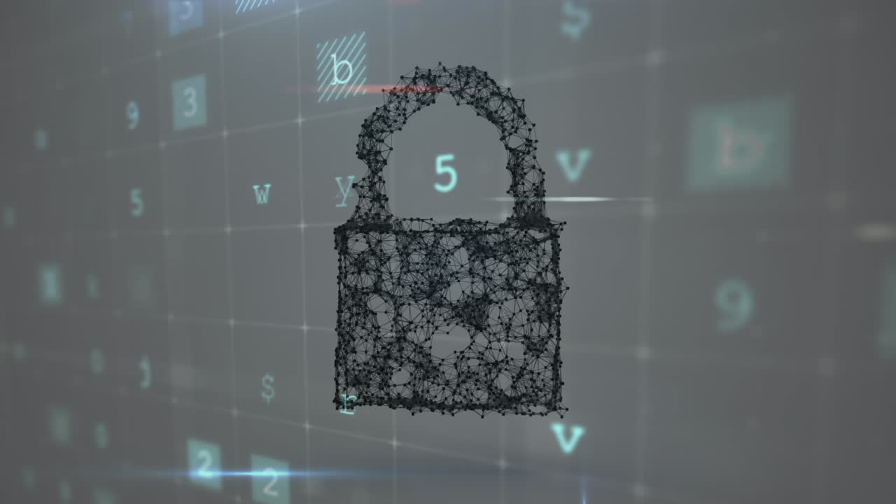 animación de escaneo, números y candado de seguridad en línea