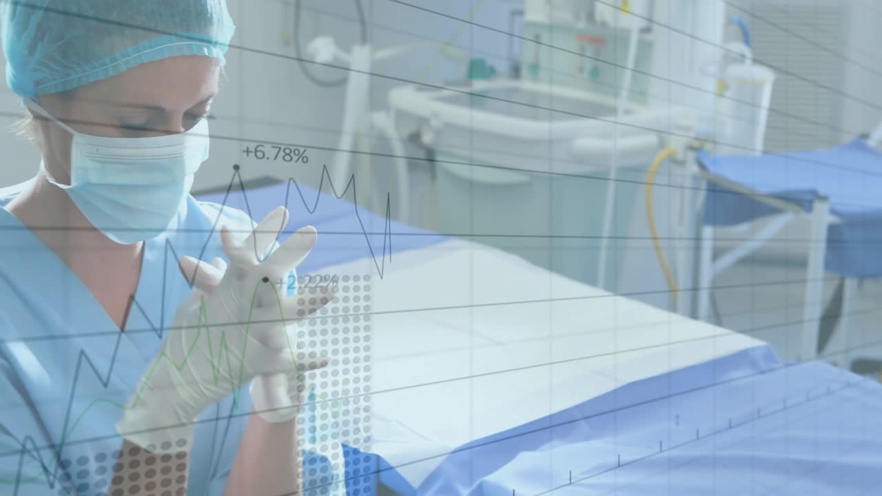 백인 여성 외과의사에 대한 데이터 처리 애니메이션