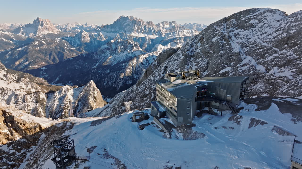 Aerial drone view of the Marmolada mountain in the Dolomites, northeastern Italy