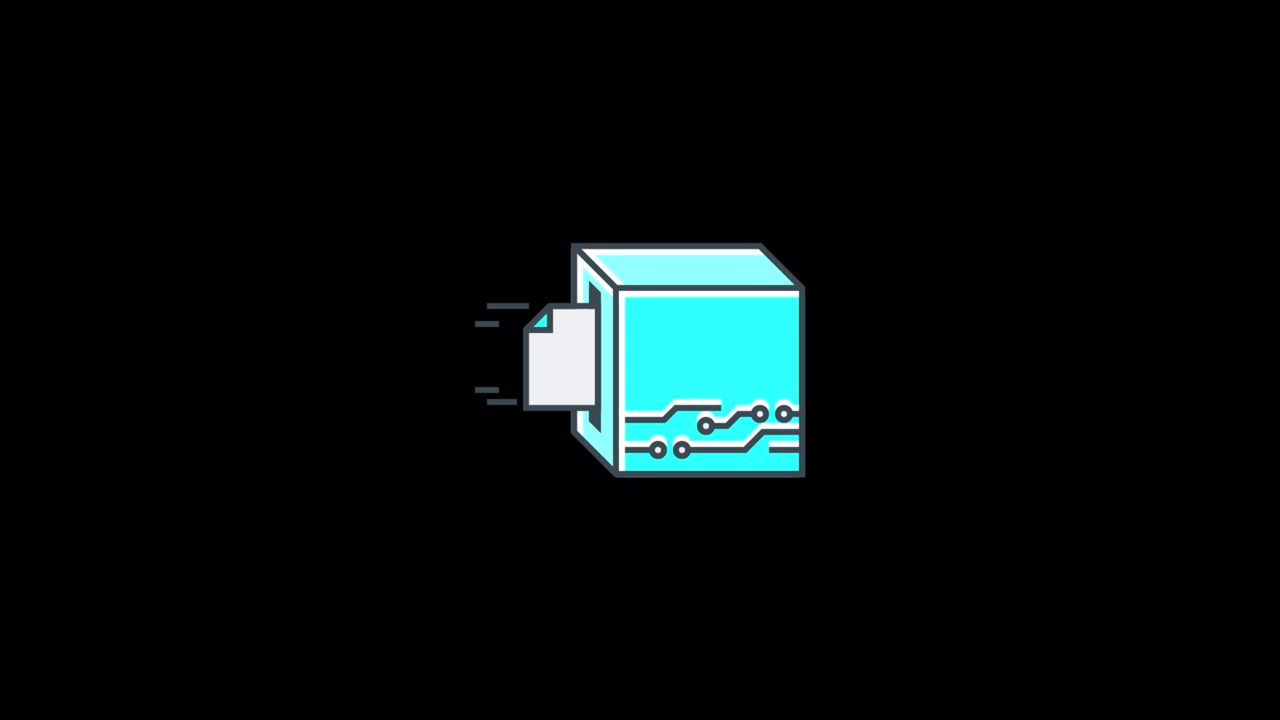 Animiertes Symbol für Datenübertragung zu einem Server-Würfel
