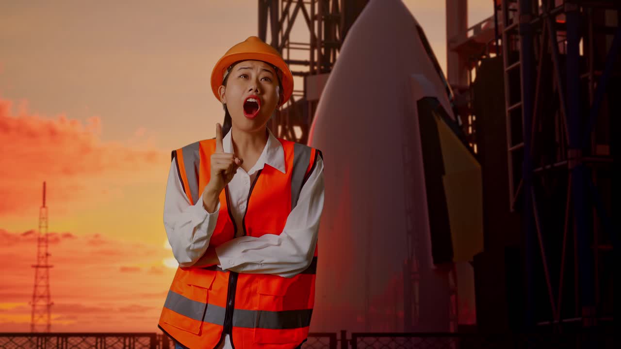 mujer ingeniera en el sitio de lanzamiento espacial