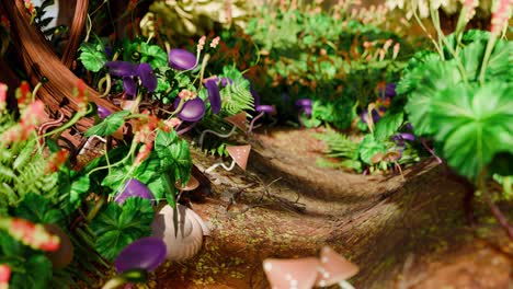 fantasy forest path with mushrooms and flowers