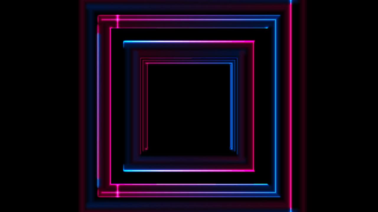 Pink and blue glowing neon tech squares abstract motion background