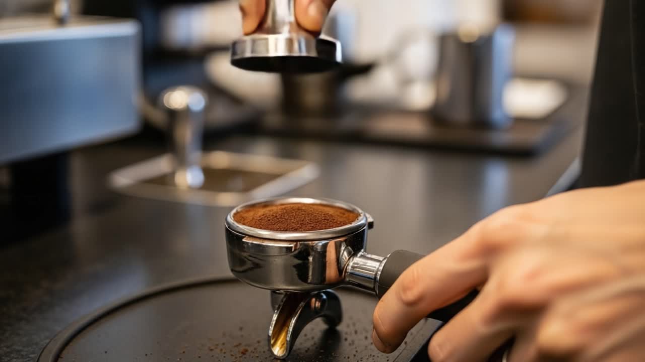 Artistry in Action: The Precision of Coffee Tamping and Extraction Techniques for Achieving the Perfect Espresso Shot in a Barista's Workspace