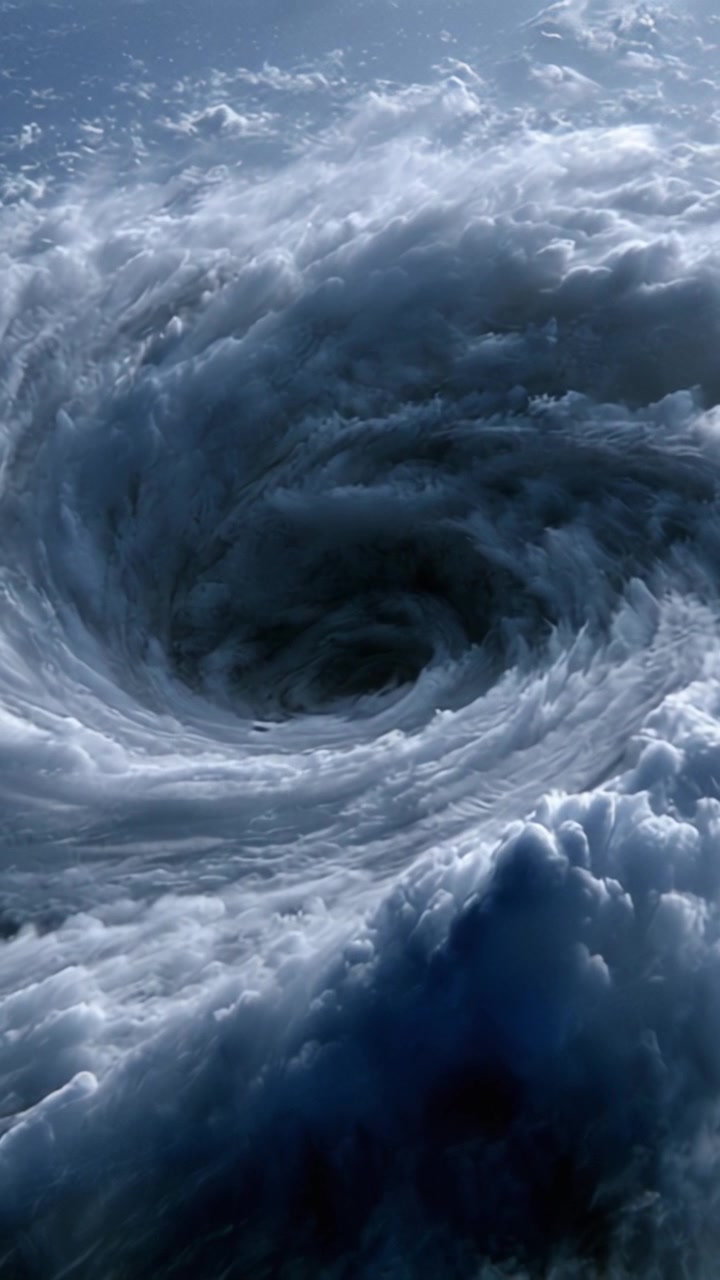 En fængslende udsigt over en majestætisk hvirvlende vortex i en havscene, der viser naturens kraft og skønhed i atmosfæriske mønstre og dynamiske skybevægelser.