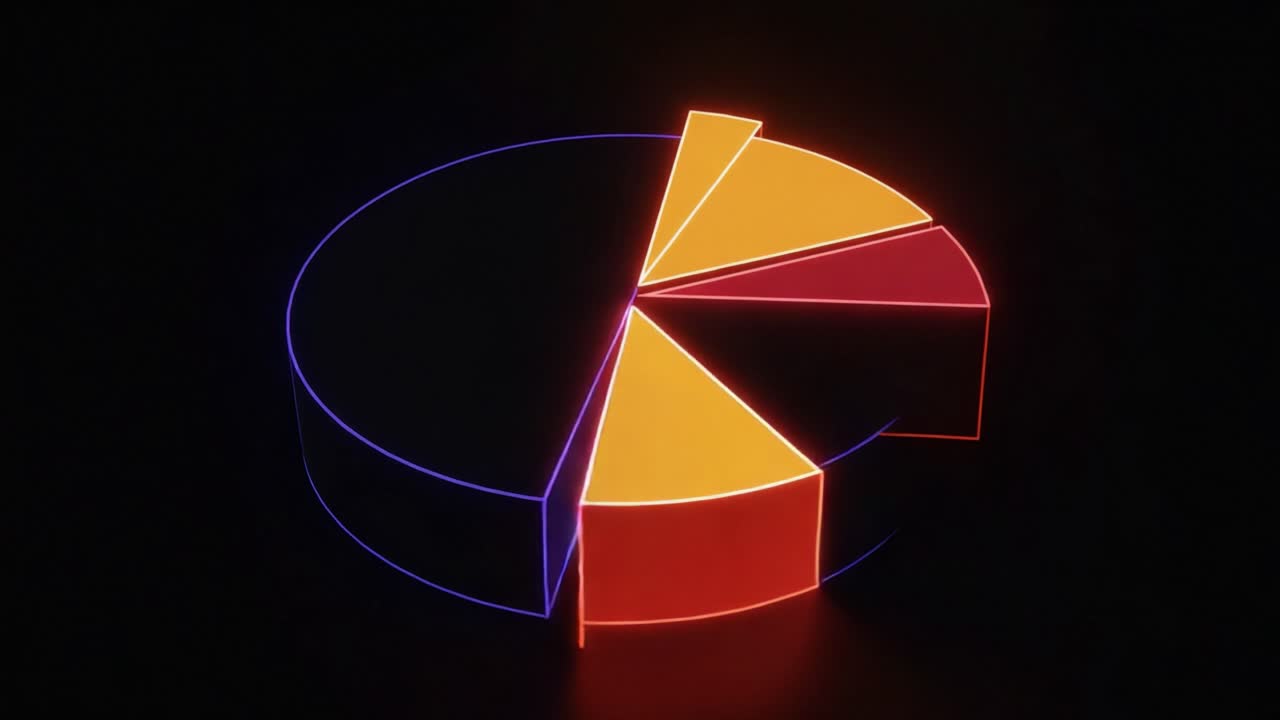 A Dynamic Representation of Pie Chart Segmentation with Vibrant Colors and Gradual Transitions Showcasing Data Variations and Analysis Trends