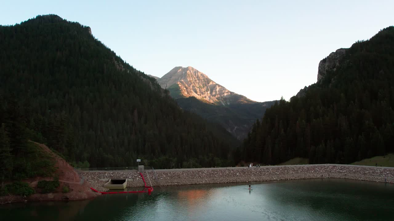 Tibble Fork Reservoir Lake near Timpanogos in American Fork Canyon Wasatch Mountains of Utah at Sunset