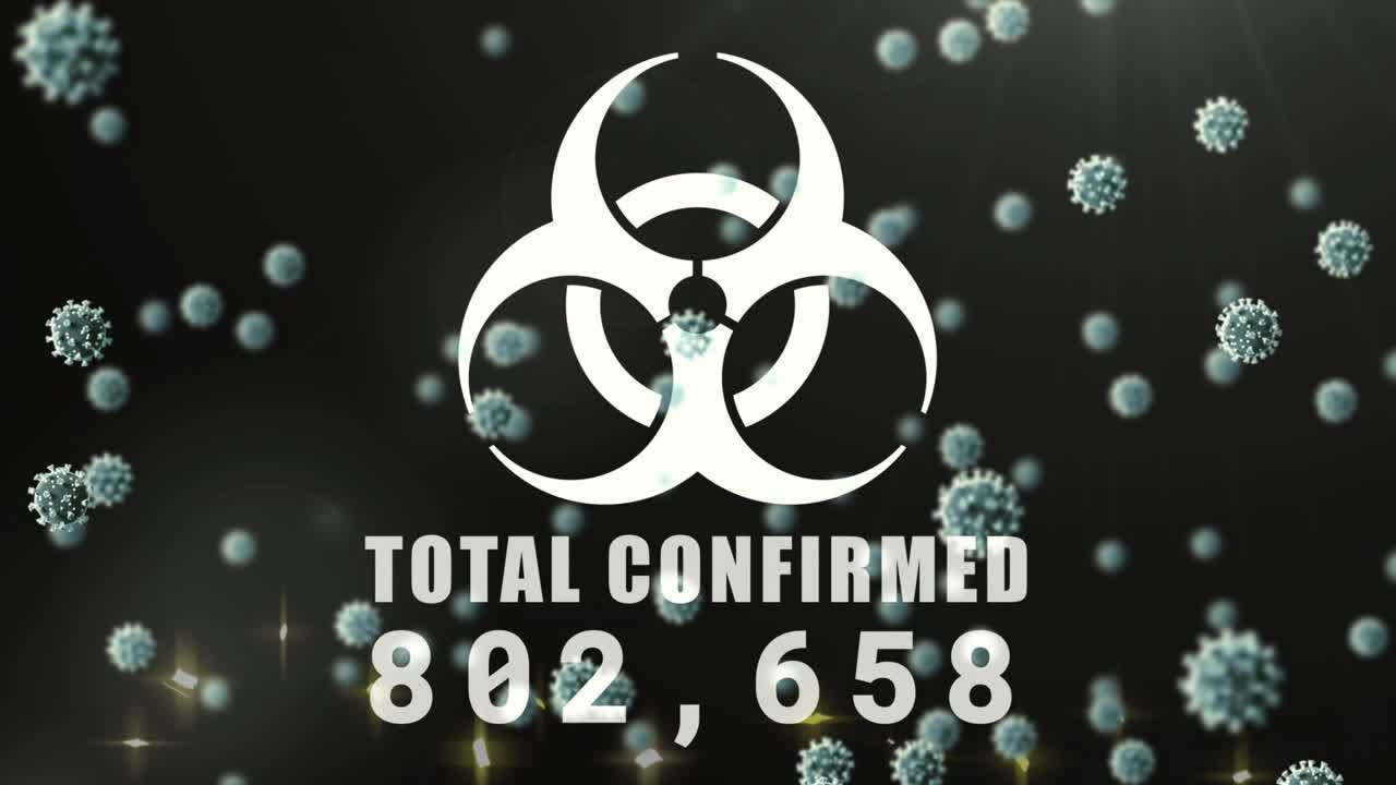 Opening biohazard emblem, counter updating from 112305 to 831627 amid sparkles highlighting growth