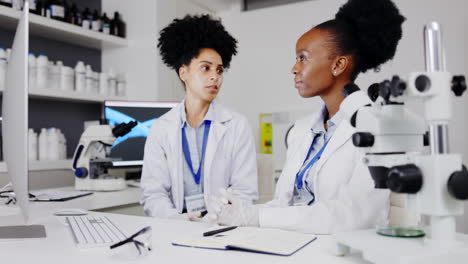 scientist, teamwork and women with computer