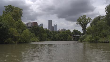 drone view of the buffalo bayou in houston, texas