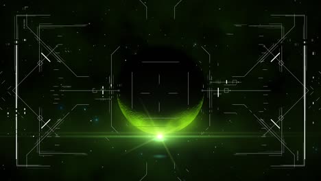 Alien-green-planet-scanned-by-HUD-radar-display-in-sci-fi-motion-graphic-animation