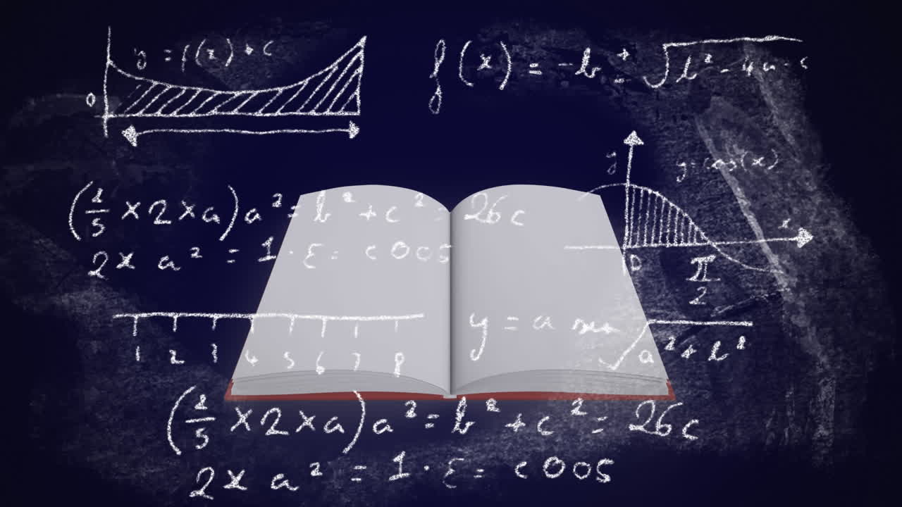 Equazioni matematiche su sfondo di libro aperto