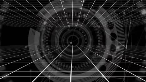 animación de redes de conexiones y escaneo de alcance sobre fondo negro
