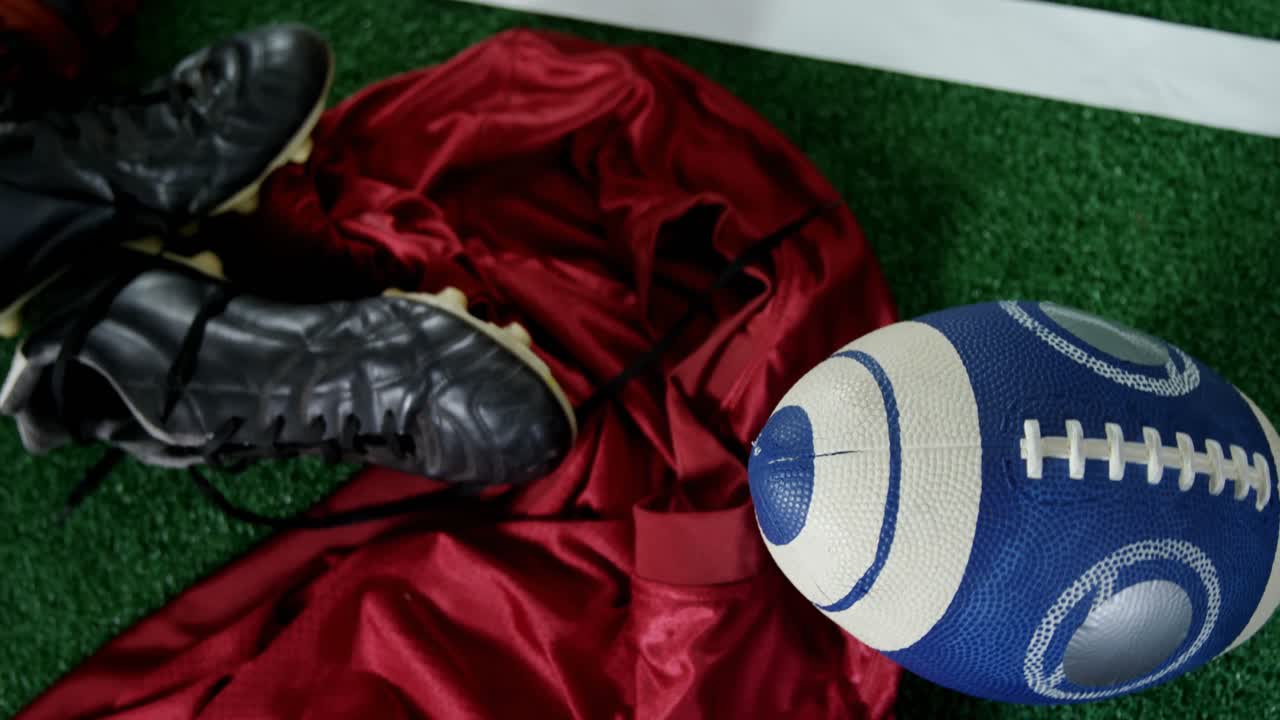 인공 잔디 4k에서 클리트, 저지 및 럭비 공