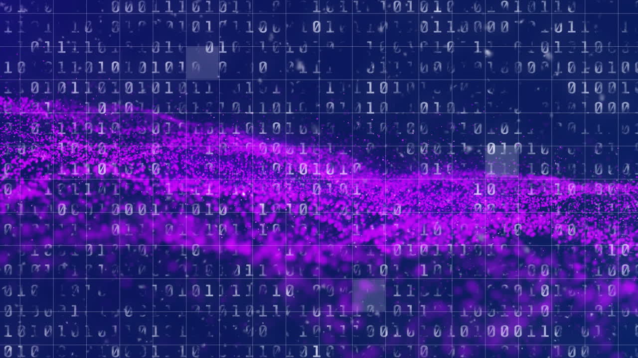 animatie van binaire code en gegevensstroom over digitale rasterachtergrond